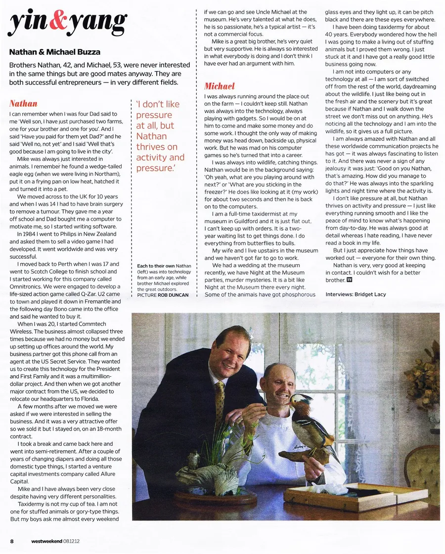 The West Australian newspaper 'Yin & Yang' feature with Nathan and his brother Michael Buzza, 8 December 2012.