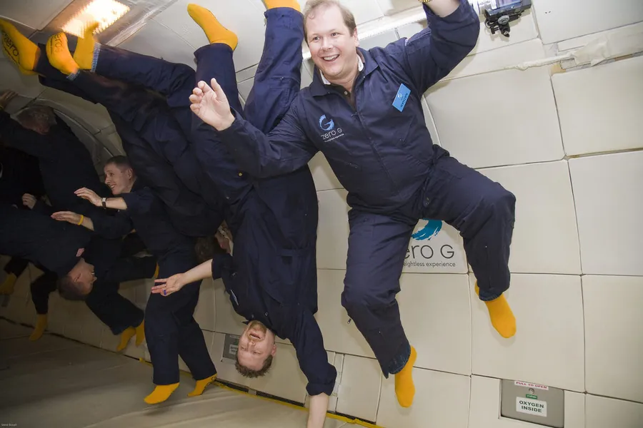 Nathan Buzza on a Zero-G parabolic flight, Cape Canaveral, 2009.